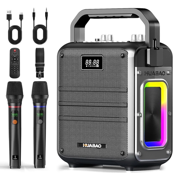 NEW HUABAO Karaoke Machine Bluetooth Speaker with 2 Wireless Microphones